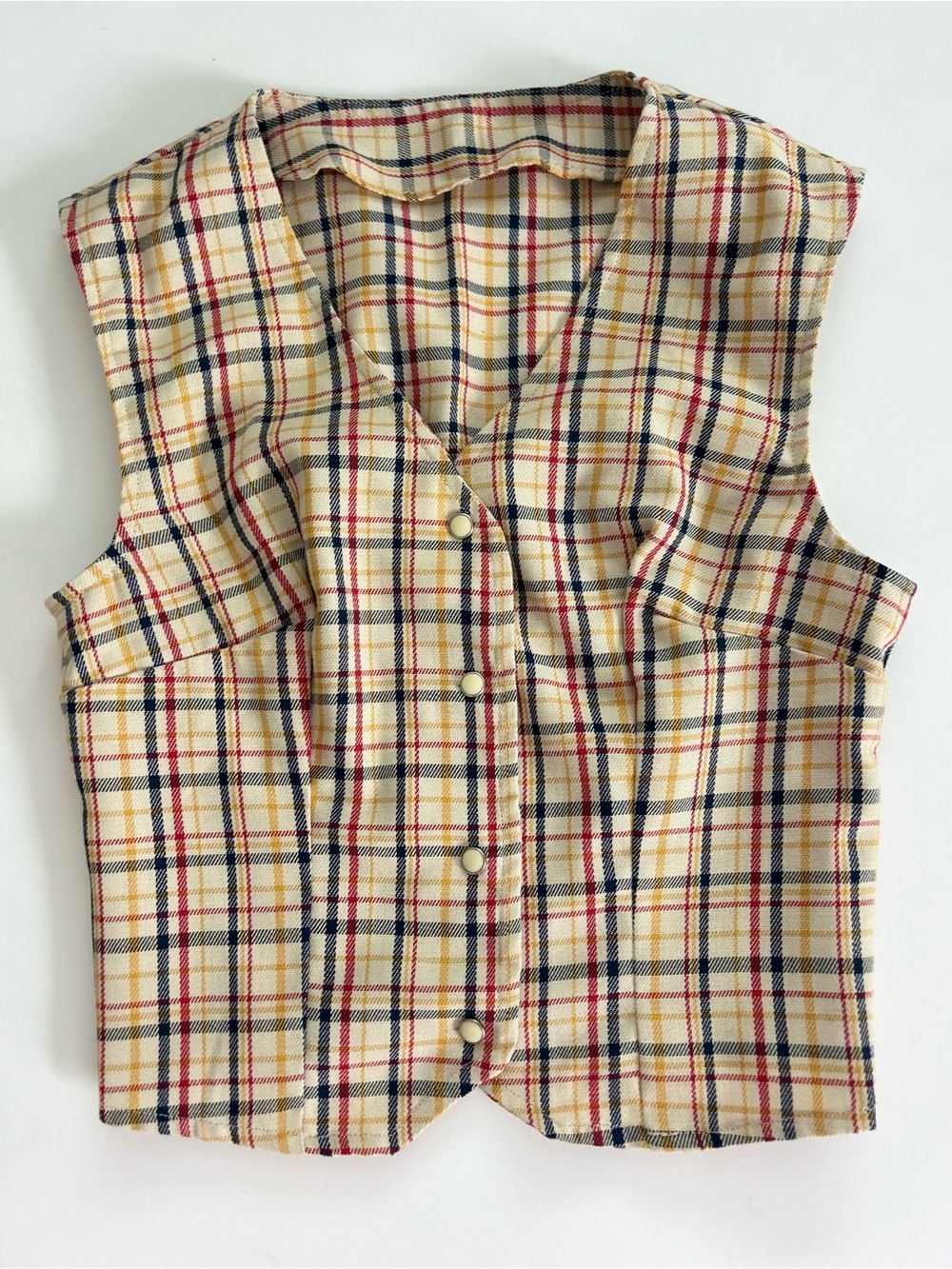 Plaid Button Vest Preppy Schoolgirl Librarian Costume Handmade Women’s XXS - XS